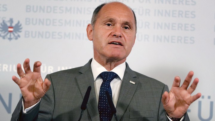 Austrian Interior Minister Wolfgang Sobotka is seen at a news conference in Vienna on Monday.
