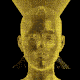 A GIF of a gold face being scanned downward on a black background