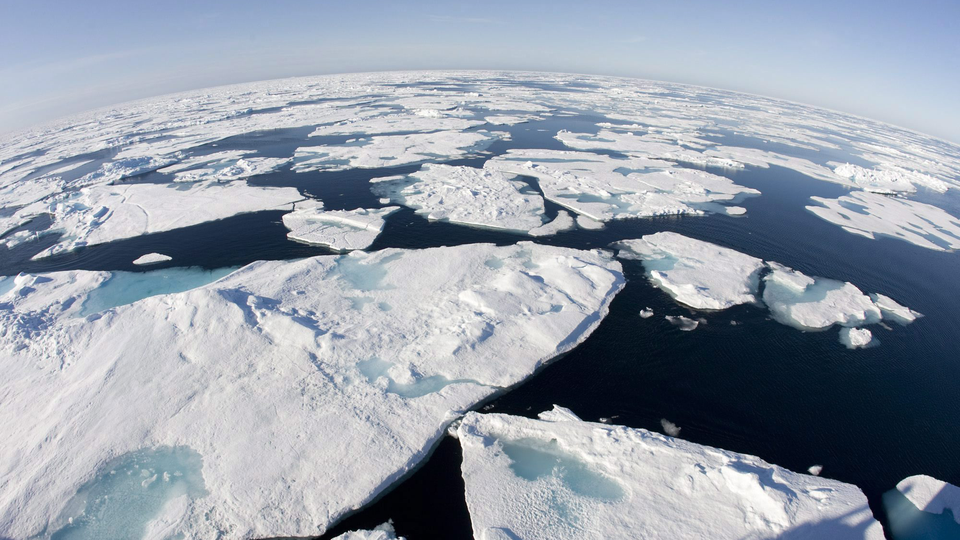 Ice floes form patterns in Baffin Bay above the arctic circle