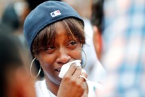 Diamond Reynolds, girlfriend of Philando Castile, weeps at a protest in St. Paul, Minnesota, on July 7, 2016. 