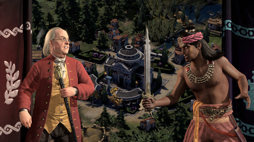 A screenshot of two rivals facing off in “Civilization VII”