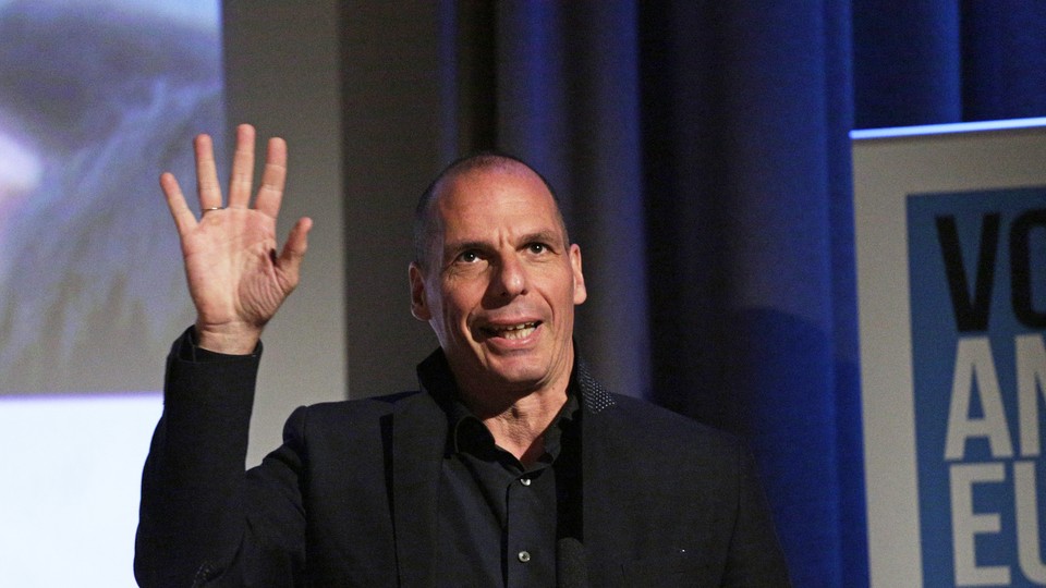 Former Greek Finance Minister Yanis Varoufakis gestures.