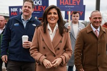 Nikki Haley is joined by Chris Sununu and Donald Bolduc at polling location in Hampton, New Hampshire