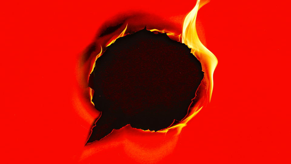 An illustration of a speech bubble on fire