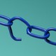 A dark blue chain with one broken link against a light blue background