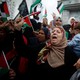 Palestinian women shout slogans during a protest in Gaza City.