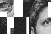 A photo collage showing the eyes of Sam Altman, Benjamin Franklin as he appears on the 100 dollar bill, Ilya Sutskever and Mira Murati.