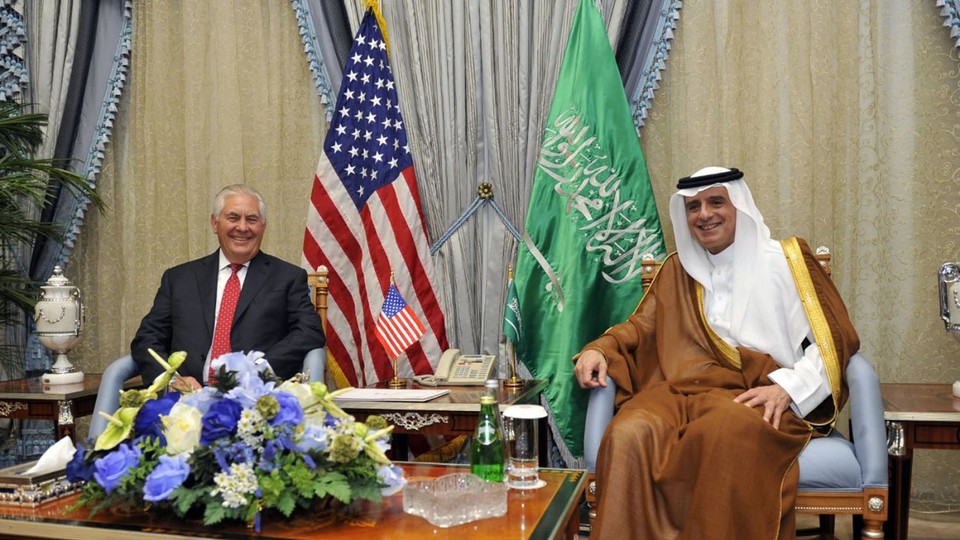 Saudi Foreign Minister Adel al-Jubeir meets with U.S. Secretary of State Rex Tillerson in Jeddah, Saudi Arabia, on July 12.