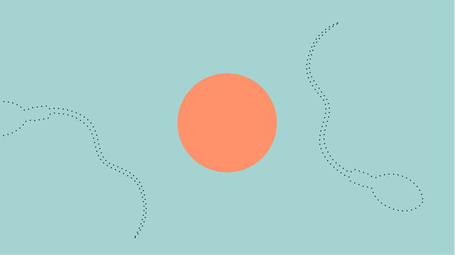 drawing of an orange egg and sperm against baby-blue background