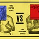 Illustration showing an advertisement for a boxing match, but the faces of the boxers are replaced with maps of New York and Florida