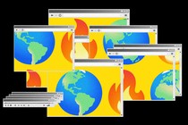 Many open computer windows with Earth and fire emojis