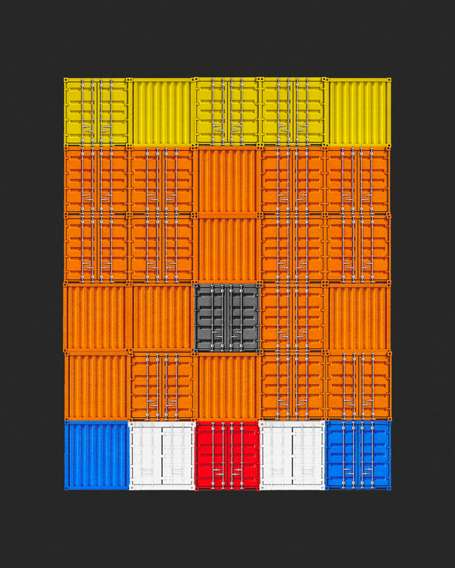 Shipping containers, stacked on top of each other