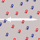 A syringe surrounded by red and blue location pins
