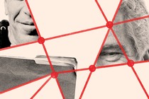 An illustration of Jeffrey Epstein's face with a folder