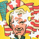 Drawing of Uncle Sam and the American flag with star-shaped holes punched through