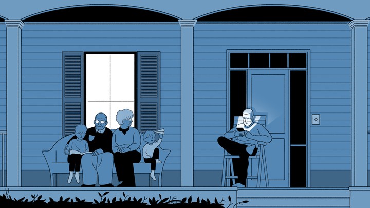 illustration of a family sitting on a porch