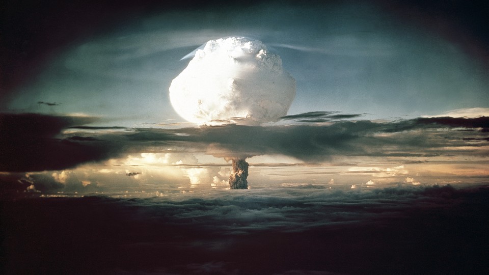 A mushroom cloud over an ocean