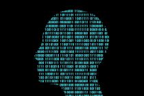 Animation of a person's silhouette with computer code running through it