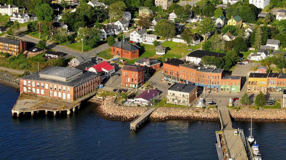 An aerial photo of downtown Eastport