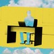 An illustration of a man sitting at a desk but his silhouette is all sky and clouds