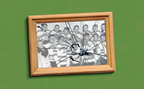 An illustration featuring a broken framed photo of a youth ice hockey team.