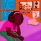 an illustration of a Black woman sitting on a bed with posters of Cardi B and Lizzo behind her