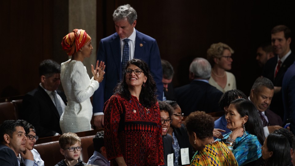 Rashida Tlaib of Michigan on the House floor before being sworn into the 116th Congress