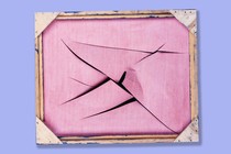 A blank pink canvas with knife slashes through it