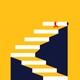 An illustration of a diploma unfurling up a staircase