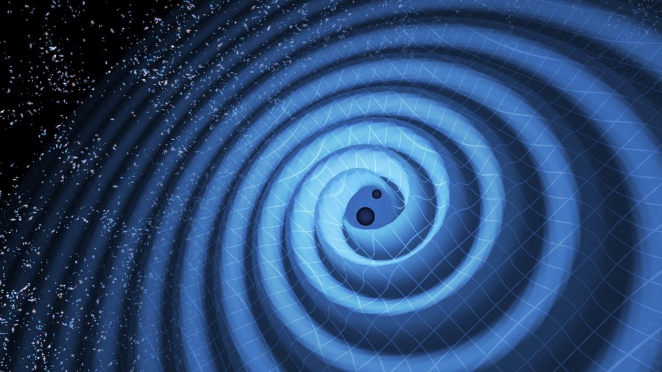 An illustration of black holes spinning so fast that they radiate gravitational waves