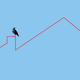 A crow perches on a negative trend line that creates the outline of a house's roof and chimney.