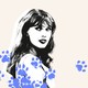 Blue cat footprints superimposed on an image of Taylor Swift