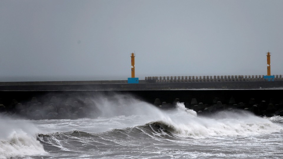 Waves pound the Taiwanese northern coast