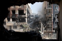 The view from a living room of a residential building that was destroyed in an attack by Israel in Tehran