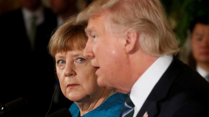 Germany's Chancellor Angela Merkel and U.S. President Donald Trump hold a joint news conference in the East Room of the White House in Washington, D.C., on March 17, 2017.