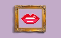 A portrait frame around red pixellated lips