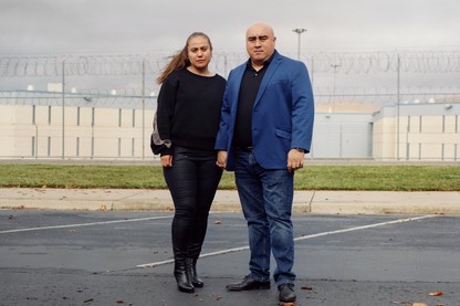 Christian’s parents, Jose and Gaby, in front of Santa Clara prison, where Christian died in custody. (Carlos Chavarria)