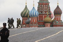 A photo of Russian police officers guarding Red Square