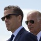 A closeup of Hunter Biden standing with his father, Joe Biden.