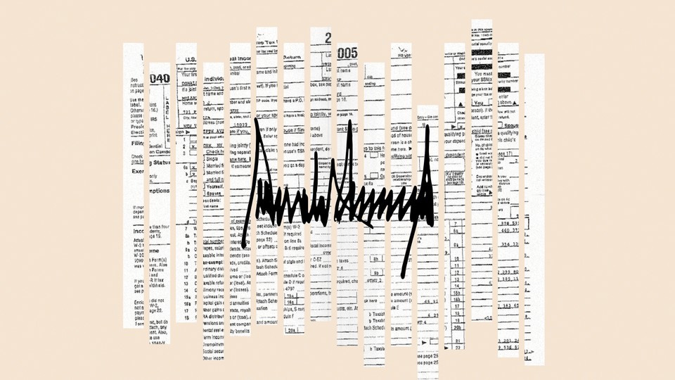An illustration of shredded paper with Donald Trump's signature on top.