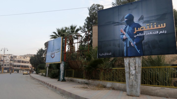 A billboard promoting the Islamic State in Raqqa, Syria.