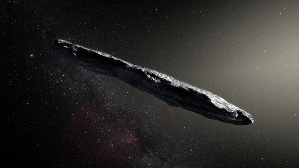 An artist’s impression of the interstellar asteroid Oumuamua