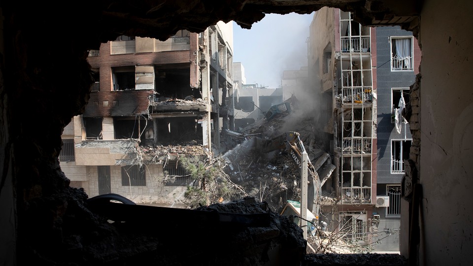 The view from a living room of a residential building that was destroyed in an attack by Israel in Tehran