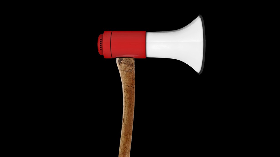 Illustration of an ax with a megaphone as its head