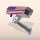 A graphic illustration of a surveillance camera printed with a U.S. flag pattern on it.