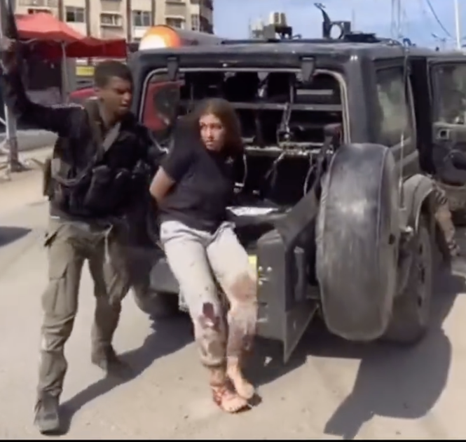 Screengrab of an Israeli teenager being kidnapped by Hamas terrorists