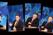 A selection of images of Colin Jost hosting “Weekend Update”