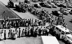 People waiting in line for polio shots in 1959.