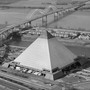 Memphis Pyramid and the Hernando DeSoto Bridge across the Mississippi River