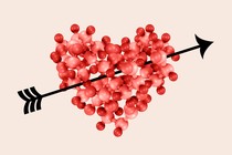 a heart made of molecules being pierced by an arrow